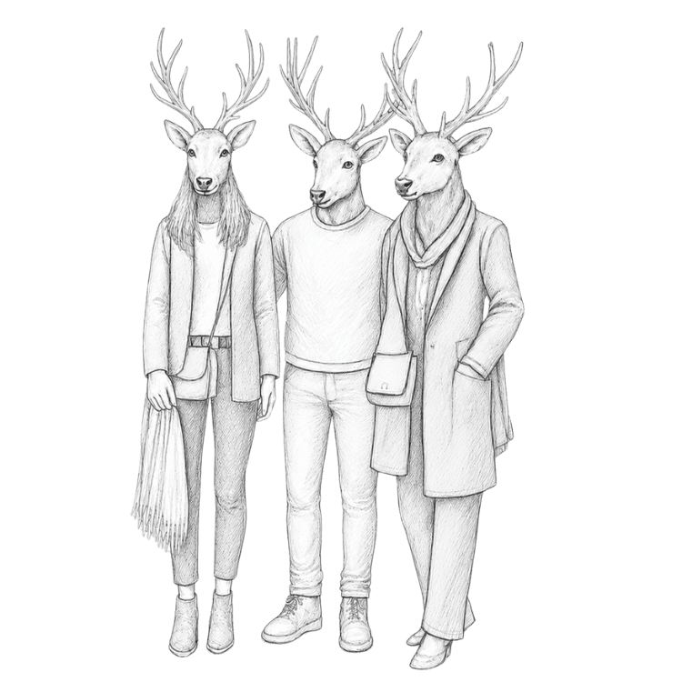 El equipo de Caribou, ilustrado como tres caribús